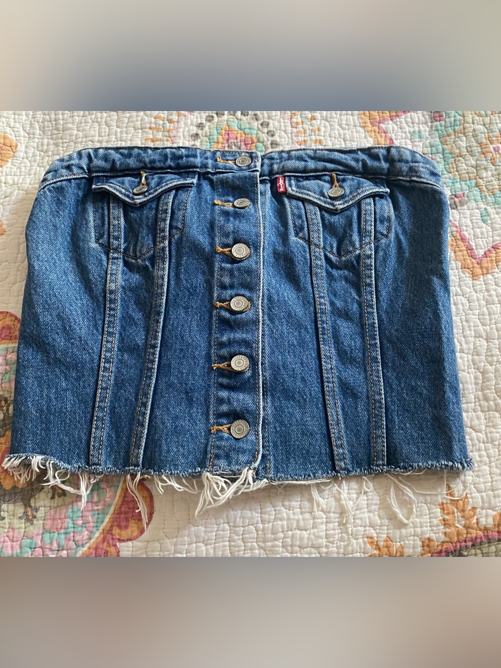 Levi’s Lace-Up Blue Denim Crop Length Corset Raw Edges Size XS Bustier